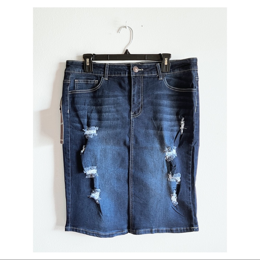 Plus Size Distressed Denim Skirt